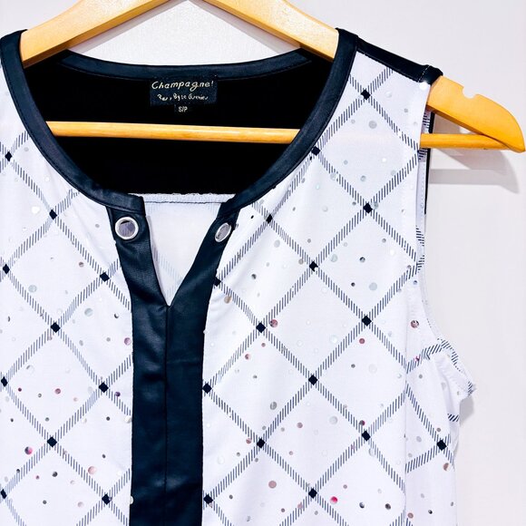 GRENIER Black & White Sequin Sleeveless Blouse with Contrast Panel | Small * - Picture 4 of 6